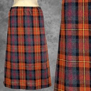 VINTAGE 70s 80s tartan plaid skirt midi a-line elastic pull-on waist academia